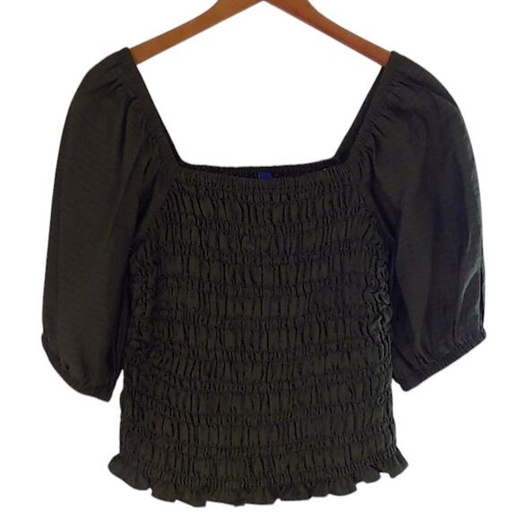 Old Navy Top Women Medium Olive Green Milkmaid‎ Coquette Smocking Festival - Picture 1 of 7